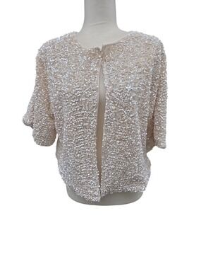 Nwt H&M Cream Short Sleeve Sequin Party Flashy Festive Cardigan L